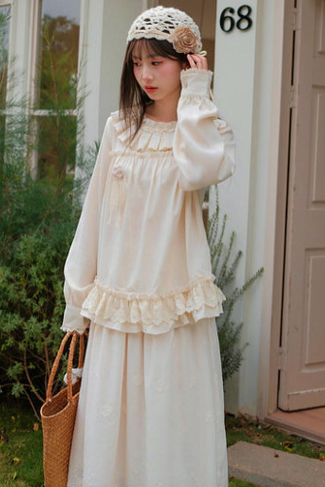 Sweet Lace Trim Blouse