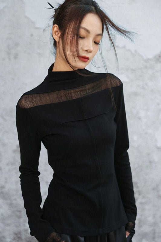 Point Sheer Design High Neck Top