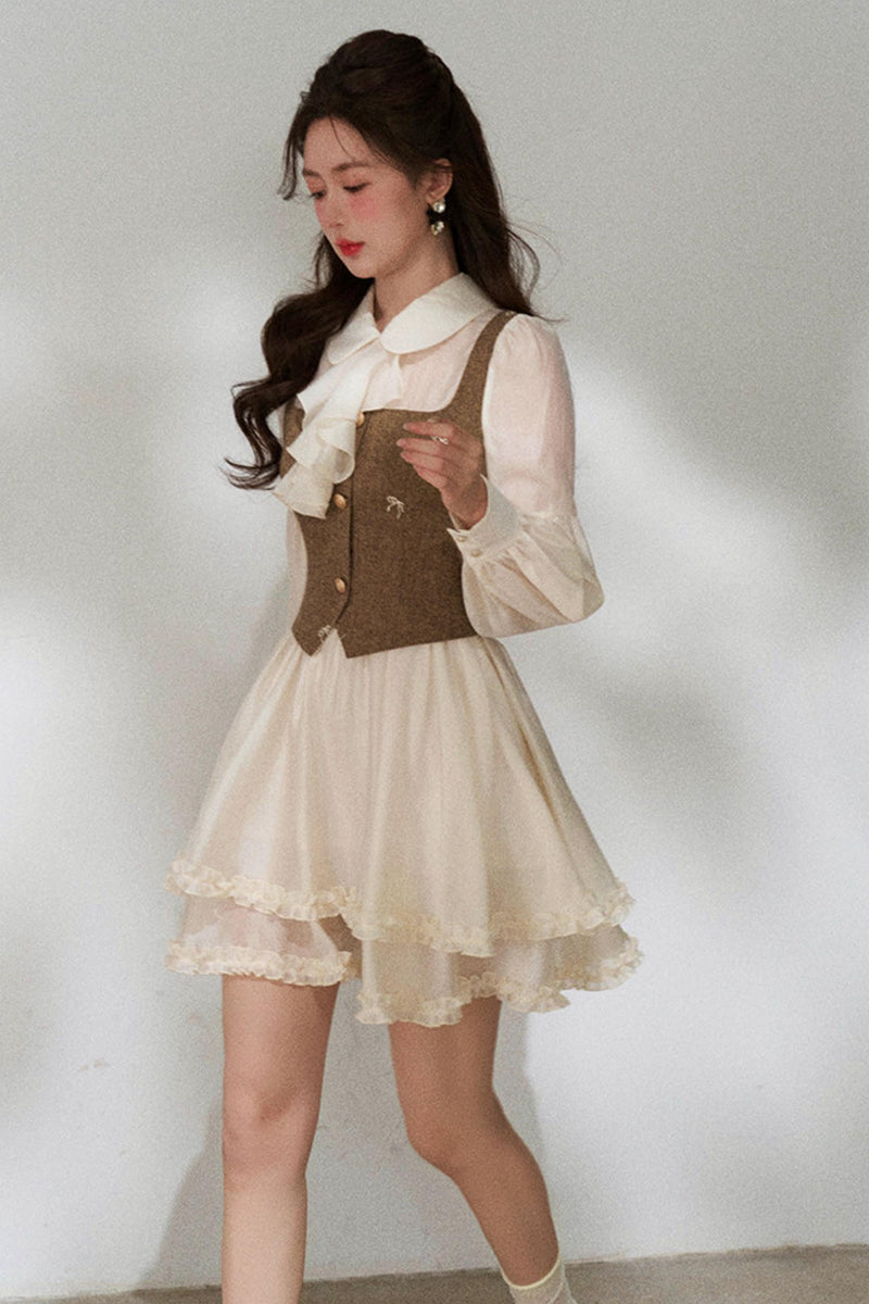 French Niche Faux Two Piece Dress