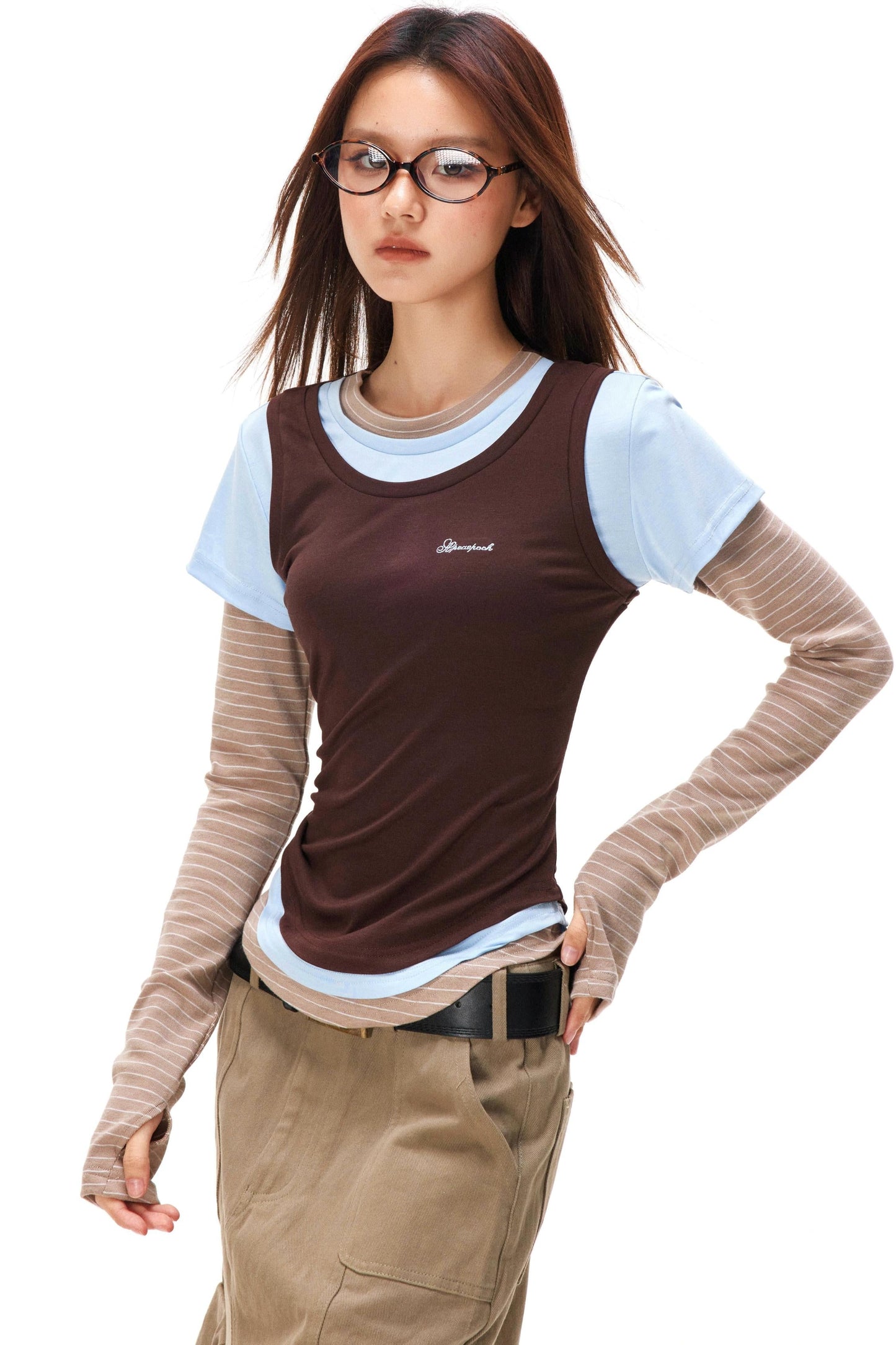Striped Patchwork Layered Top