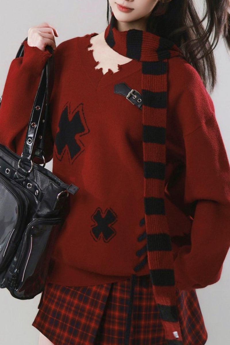 Leather Buckle Sweater + Scarf