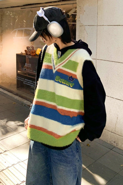 Color Block Striped Knit Vest