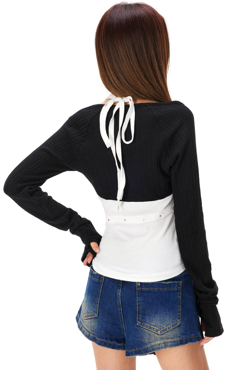 Rhinestone Layered Knit Top