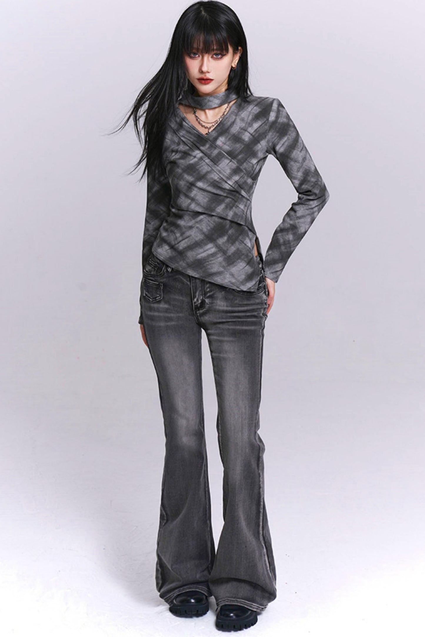 Ghost League Gray Plaid Top