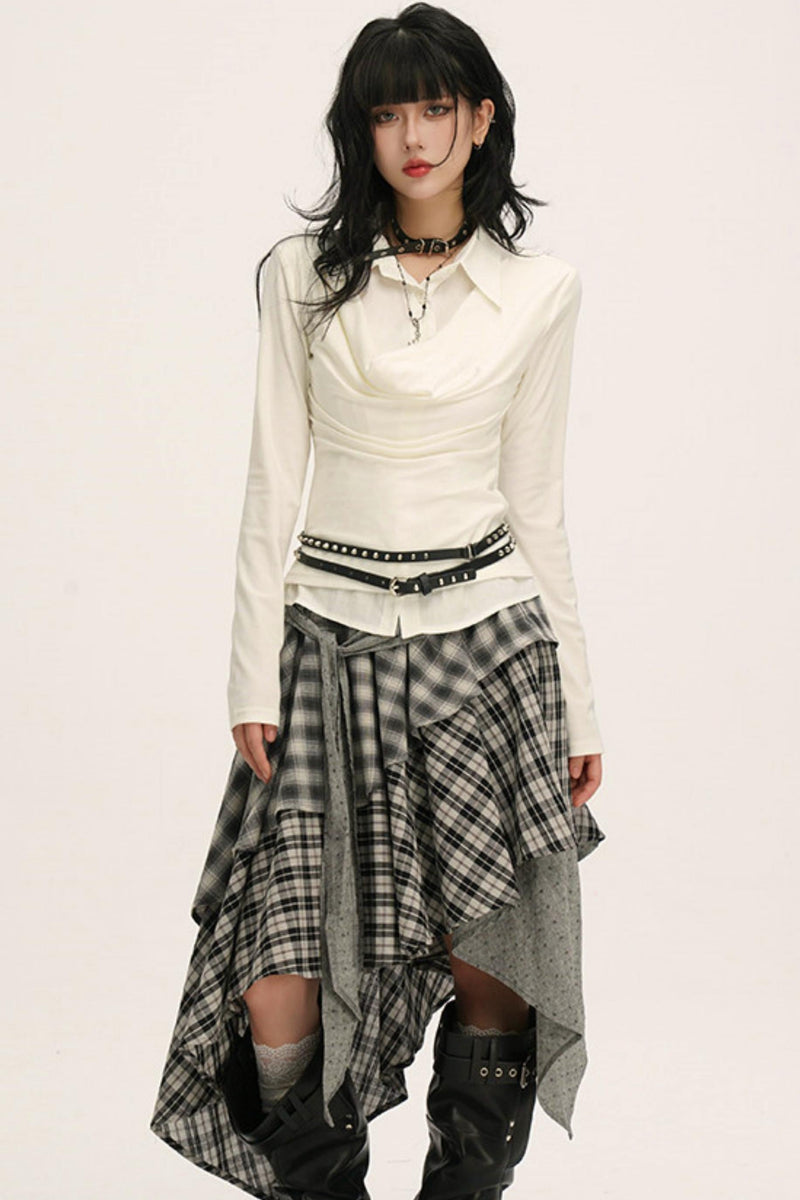 Drape Cowl Neck Layered Shirt