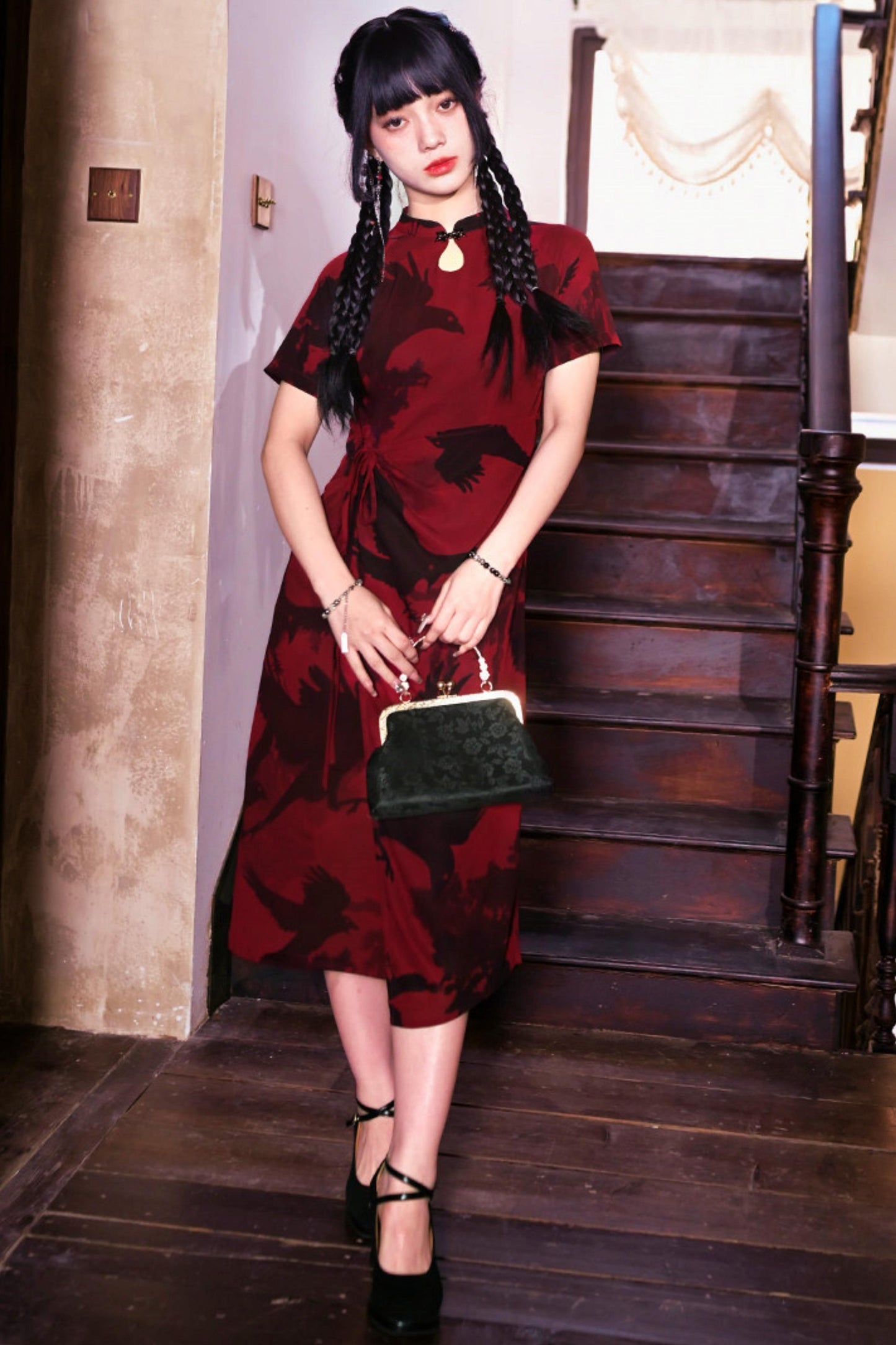 Red and Black Cheongsam Dress