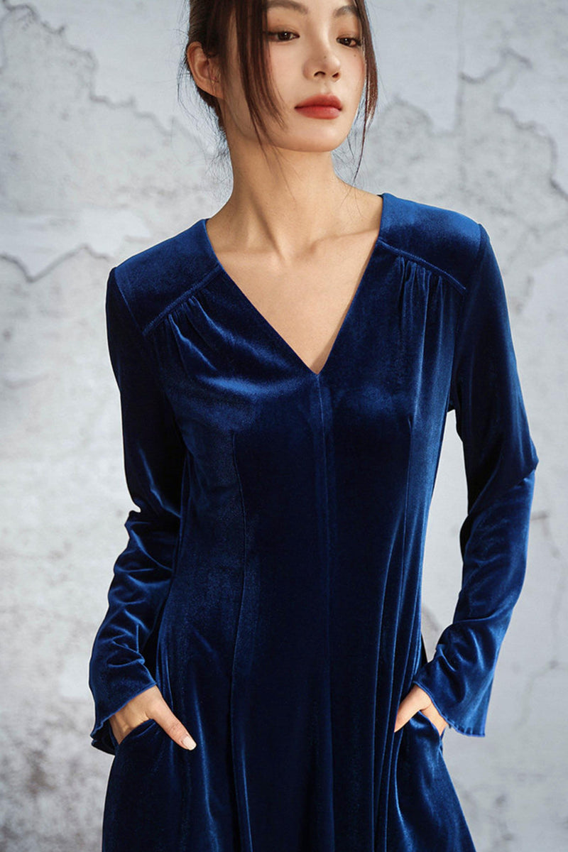 Deep Buoy Neck Velvet Dress