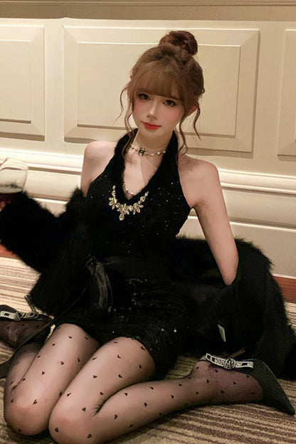 French Style Tight Dress + Fur Coat