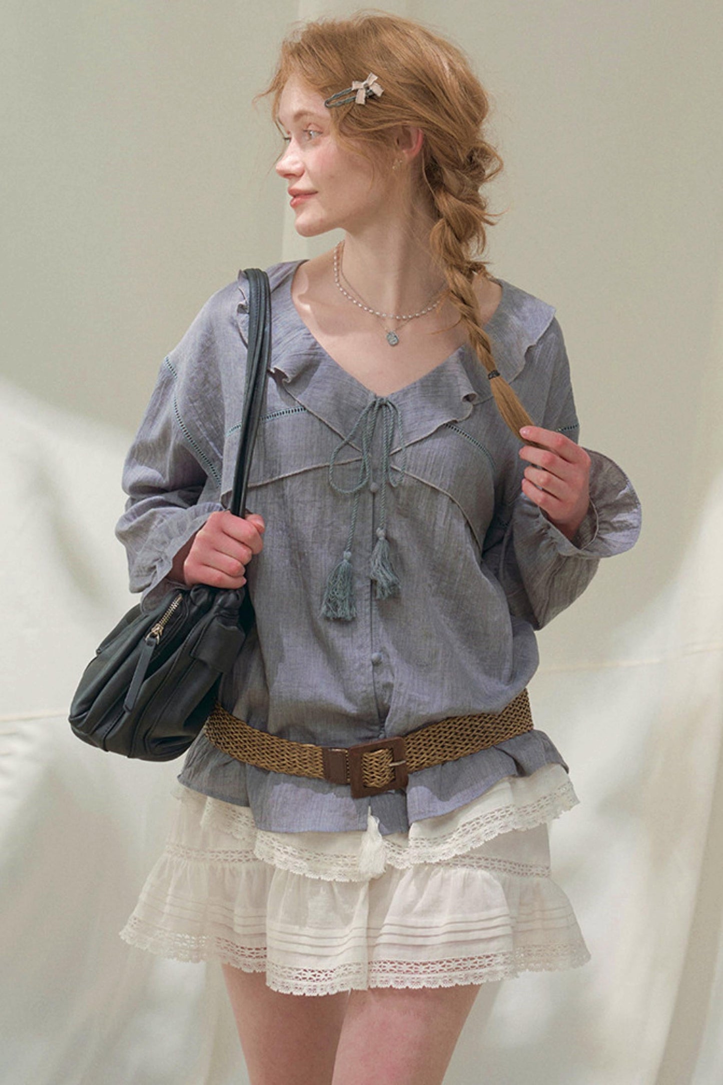 Ruffled V-neck Blouse