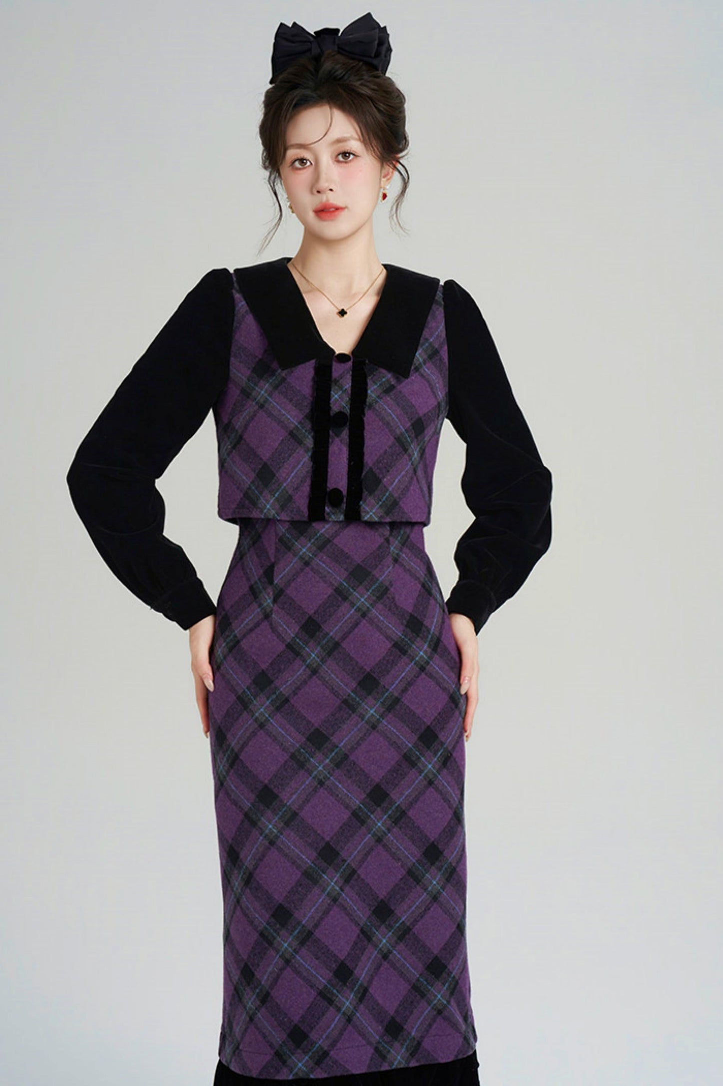 Velvet Patchwork Plaid Dress