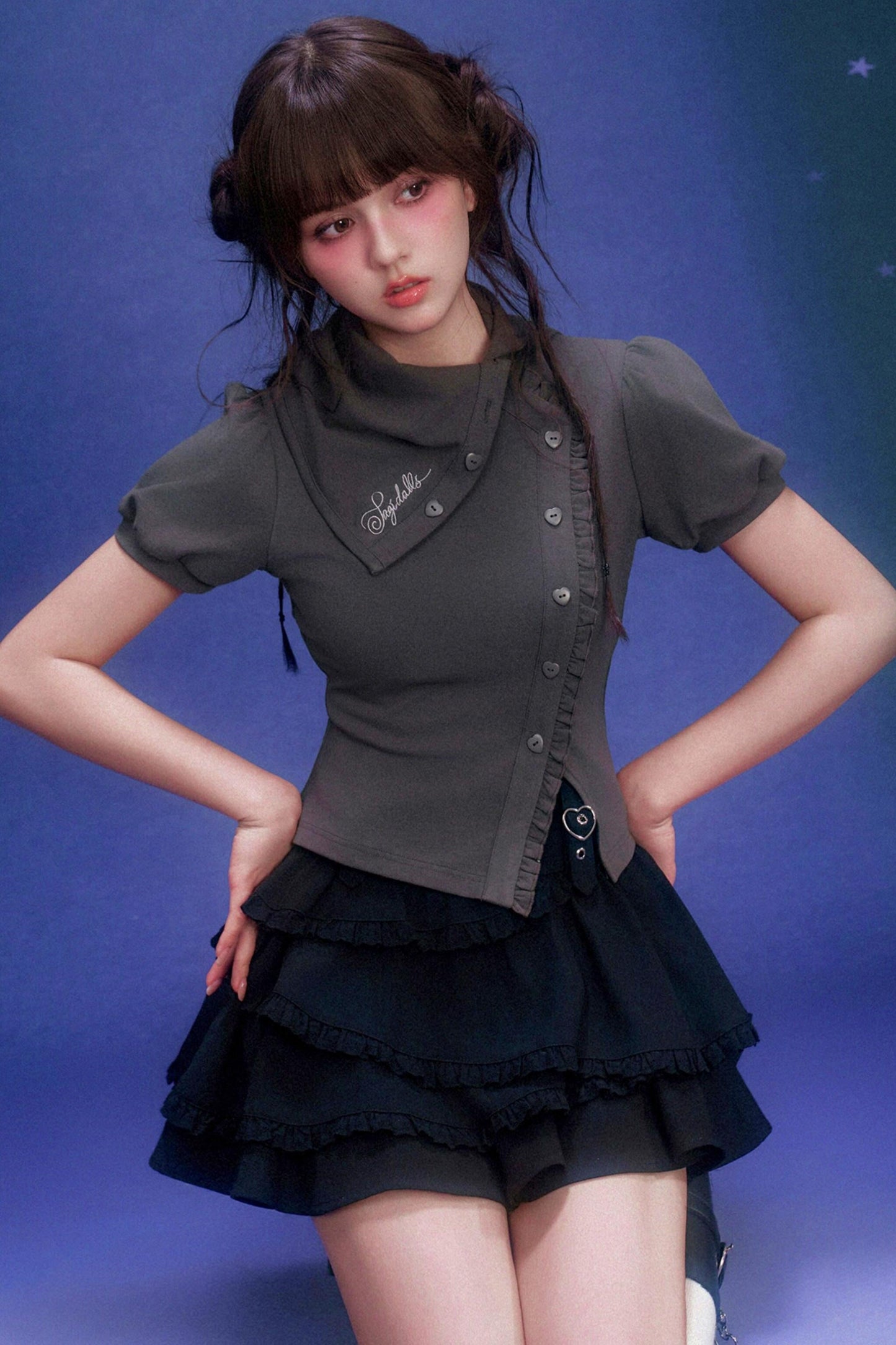 Dark Puff Sleeve Top