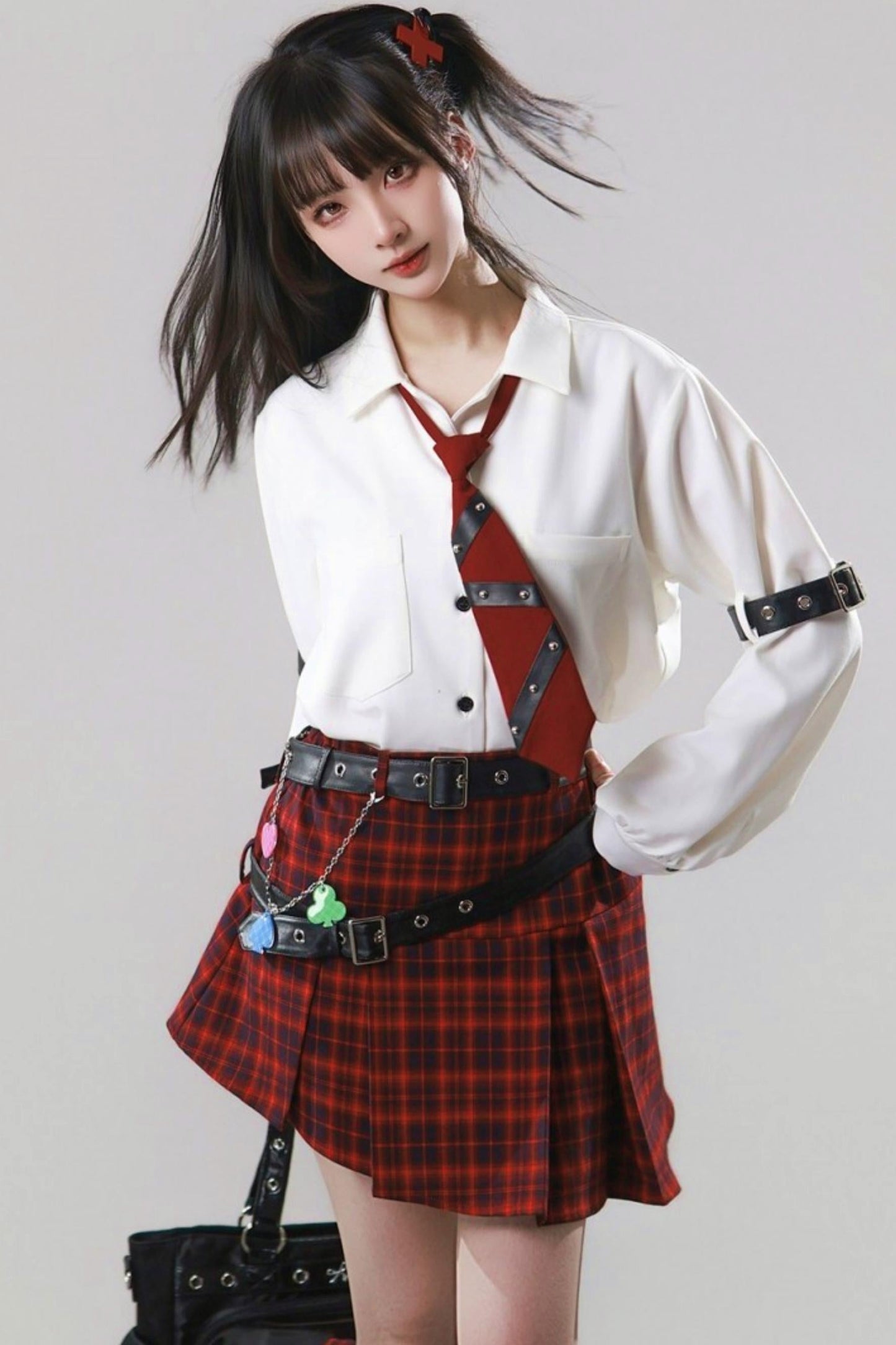 Diagonal Plaid Pleated Skirt + Leg Warmers