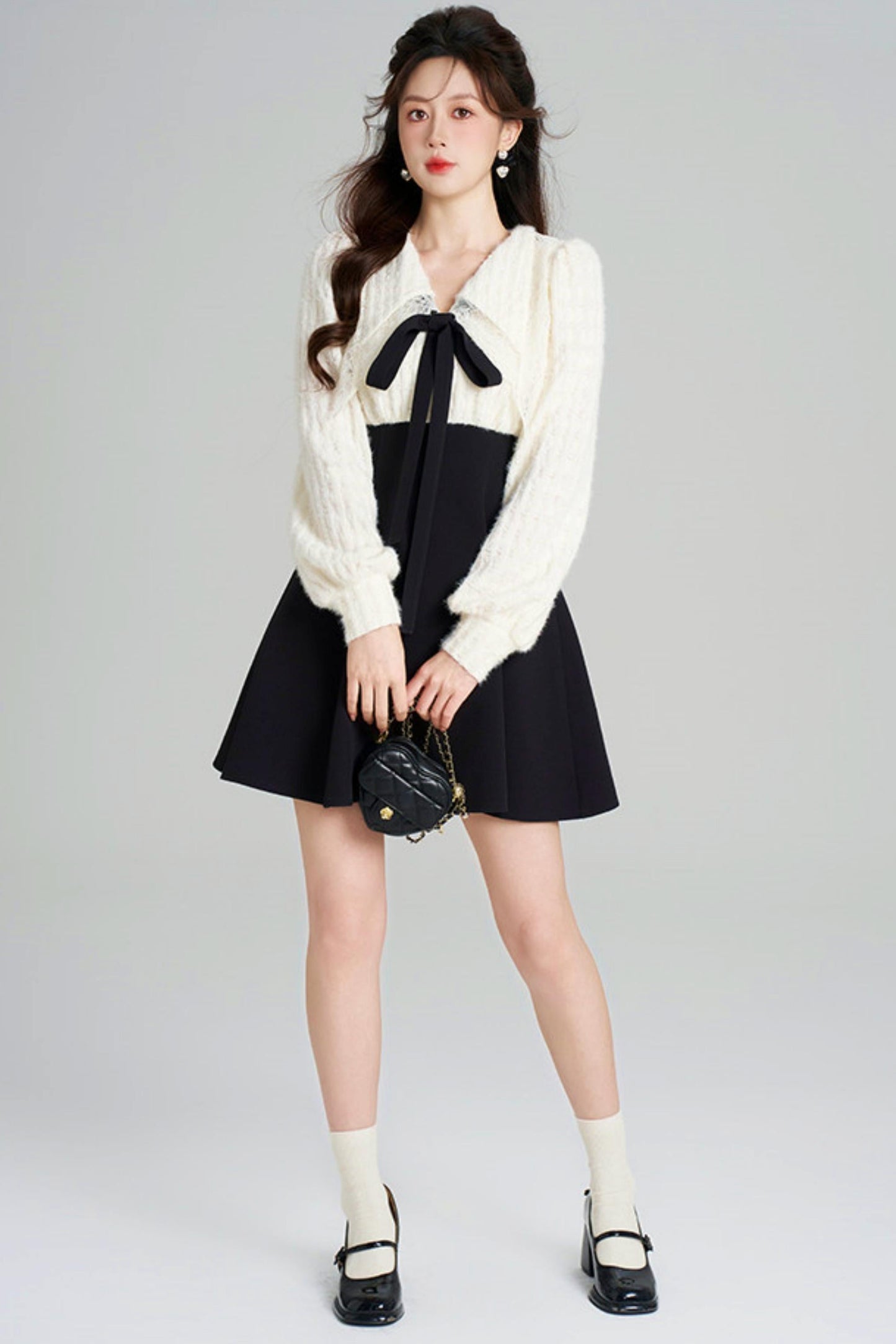 French Plush Patchwork Dress