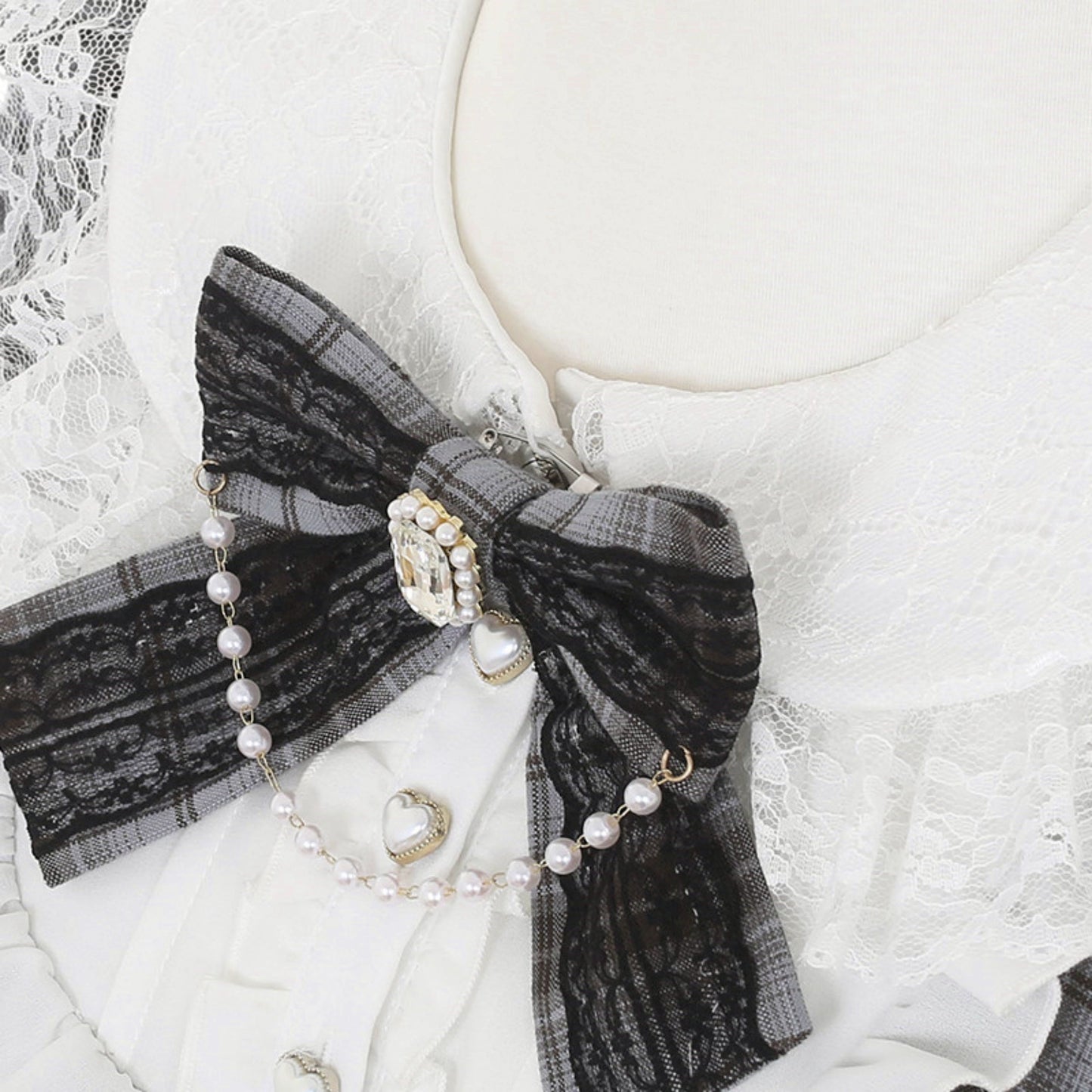 Sweet Girly Gray Plaid Ribbon Dress