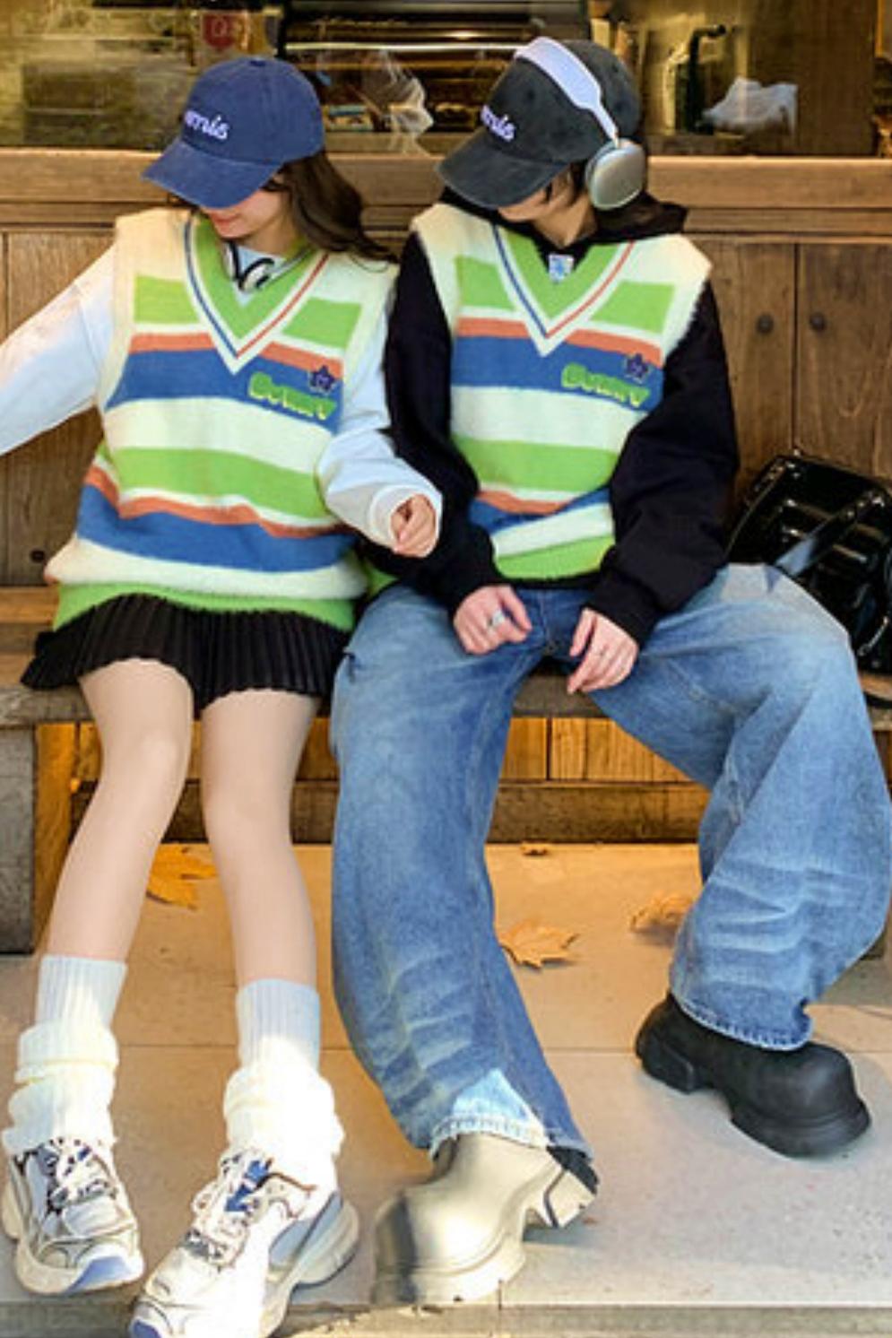 Color Block Striped Knit Vest