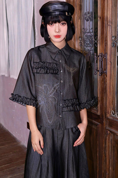 Retro Lace Embroidered Blouse + Pants