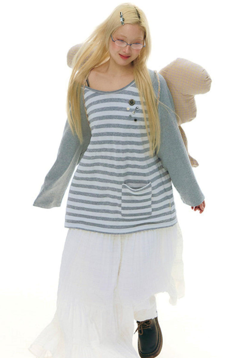 Button Striped Off-shoulder Top