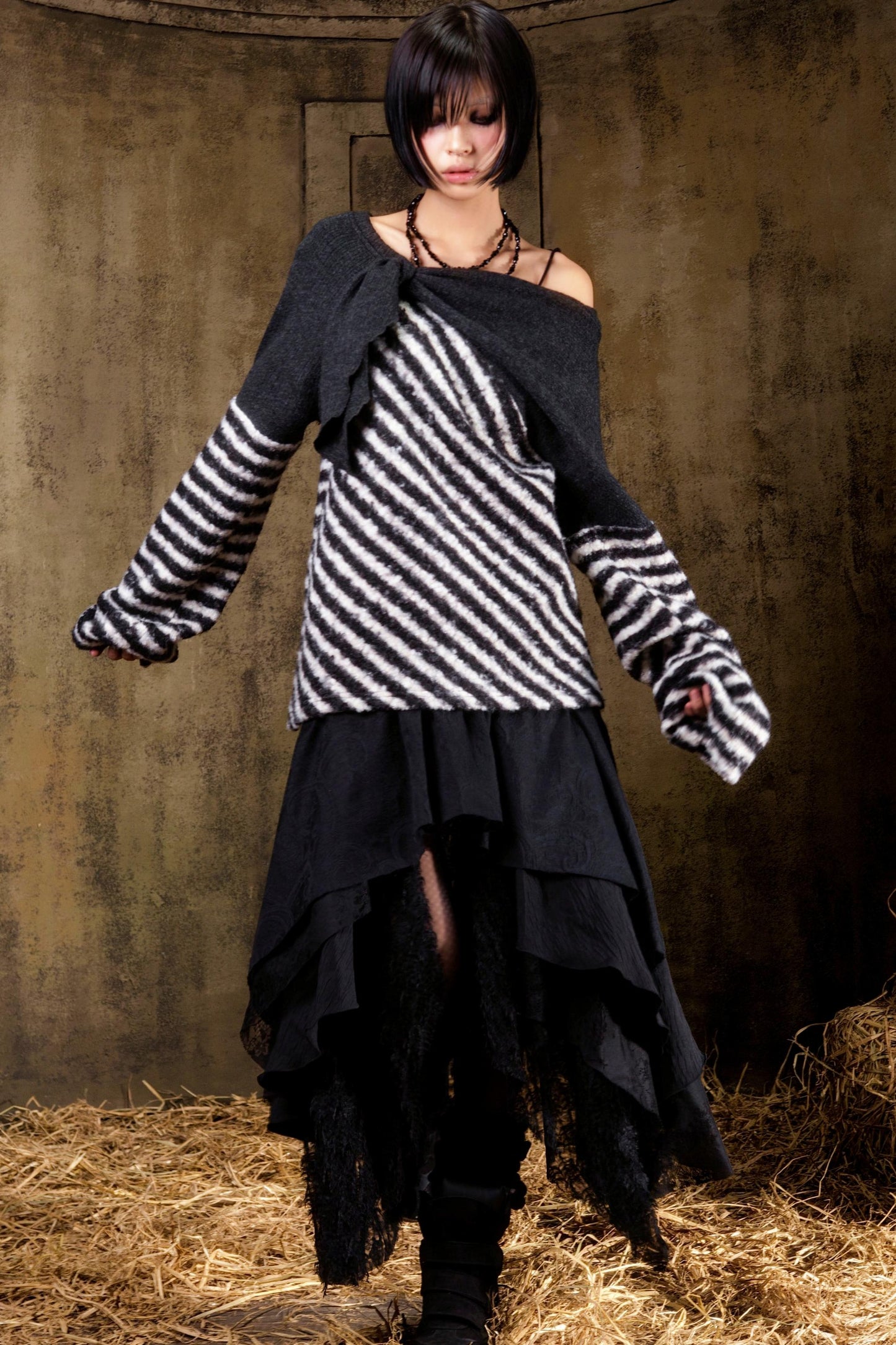 Color Block Striped Knit Sweater
