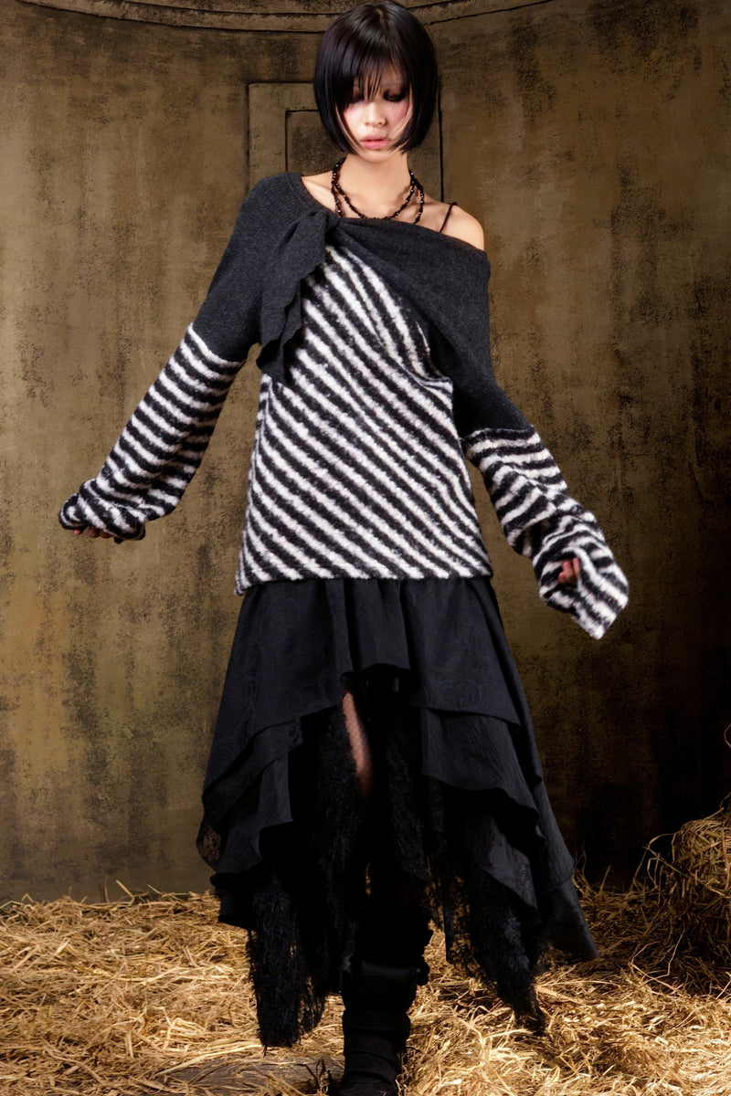 Color Block Striped Knit Sweater