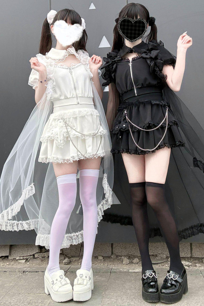 Gothic Dark Kawaii Cross Setup + Lace Vest