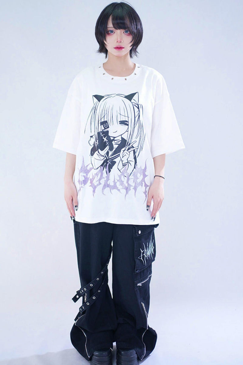 Cat Glitter Print T-shirt