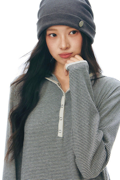 Striped Hooded Knit Tops