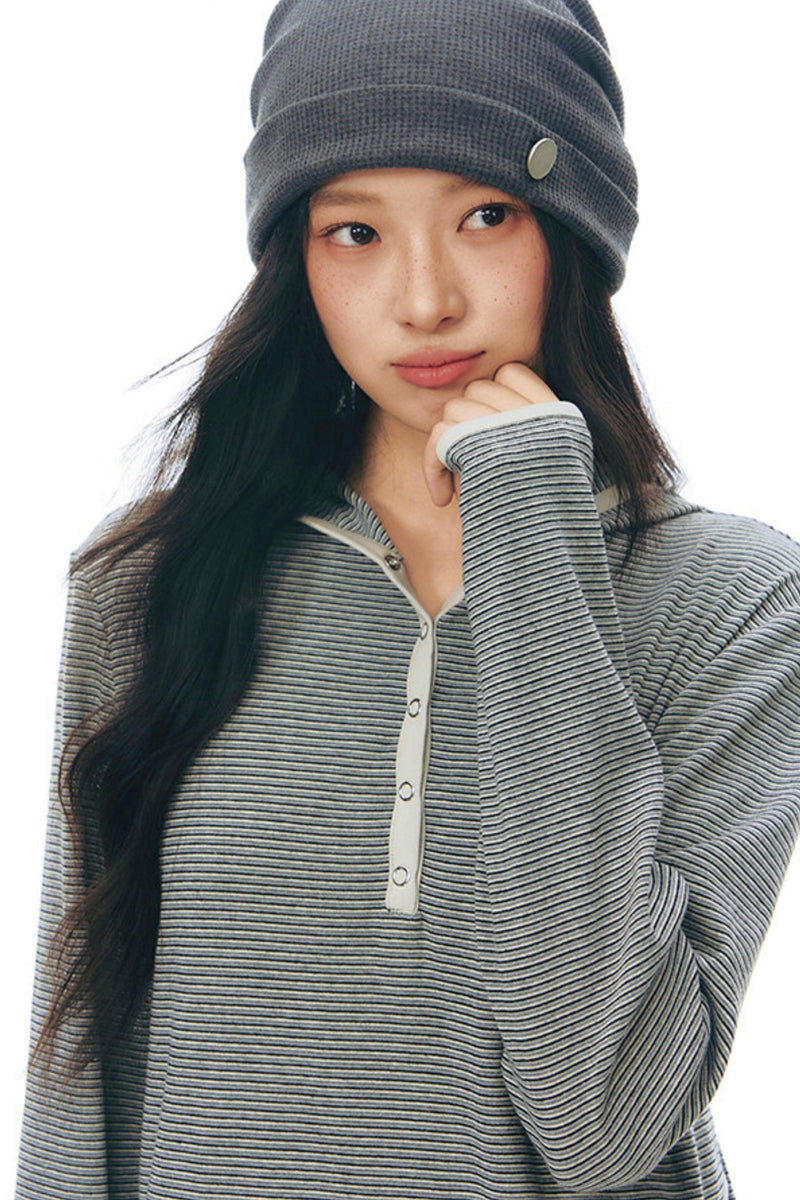Striped Hooded Knit Tops
