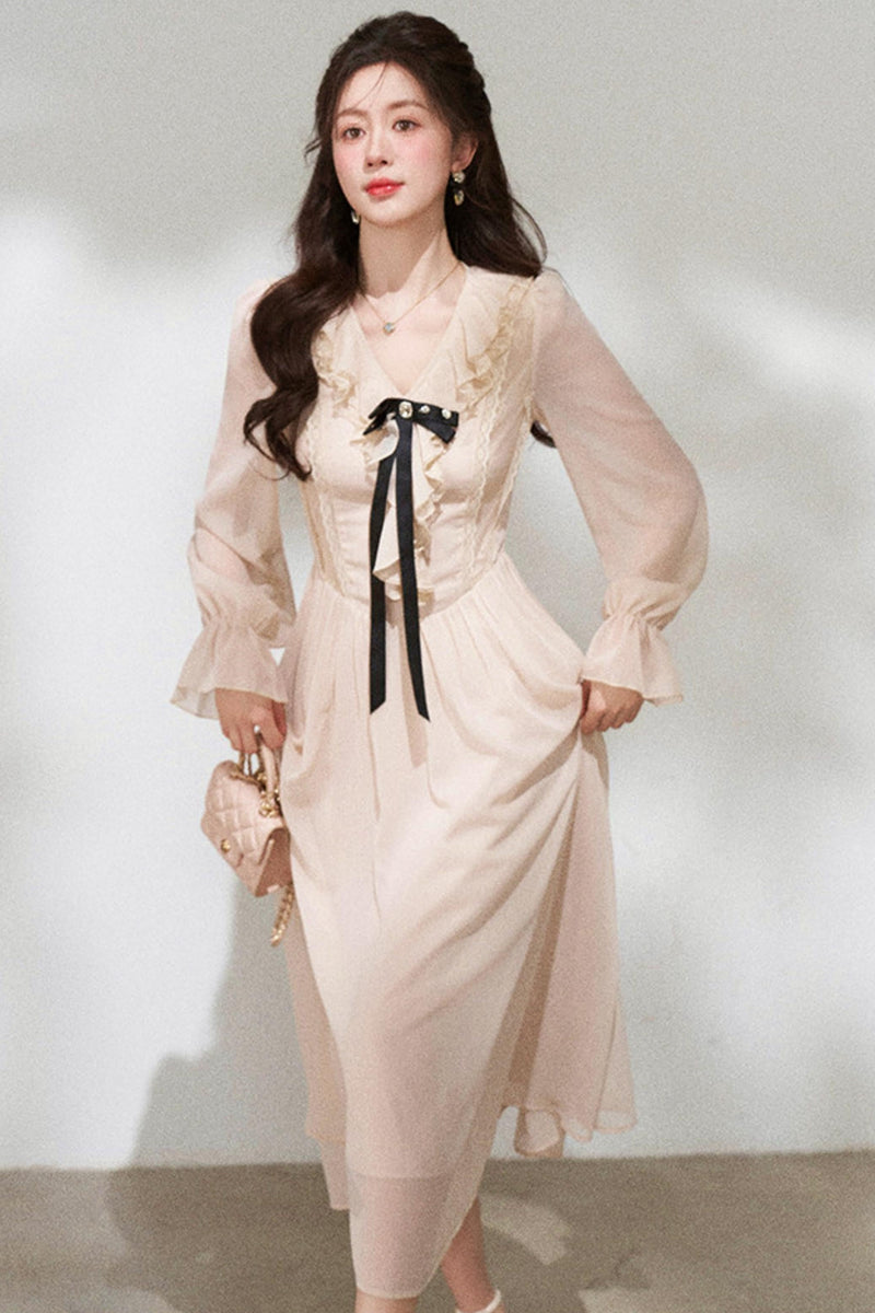 Ruffled V-neck Holiday Dress
