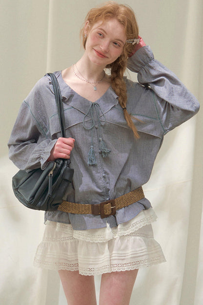 Ruffled V-neck Blouse
