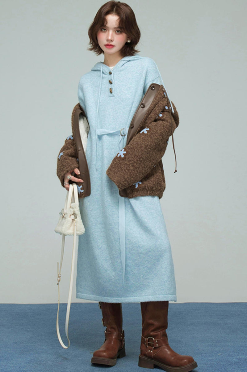 Ice Sweet Knit Hooded Dress