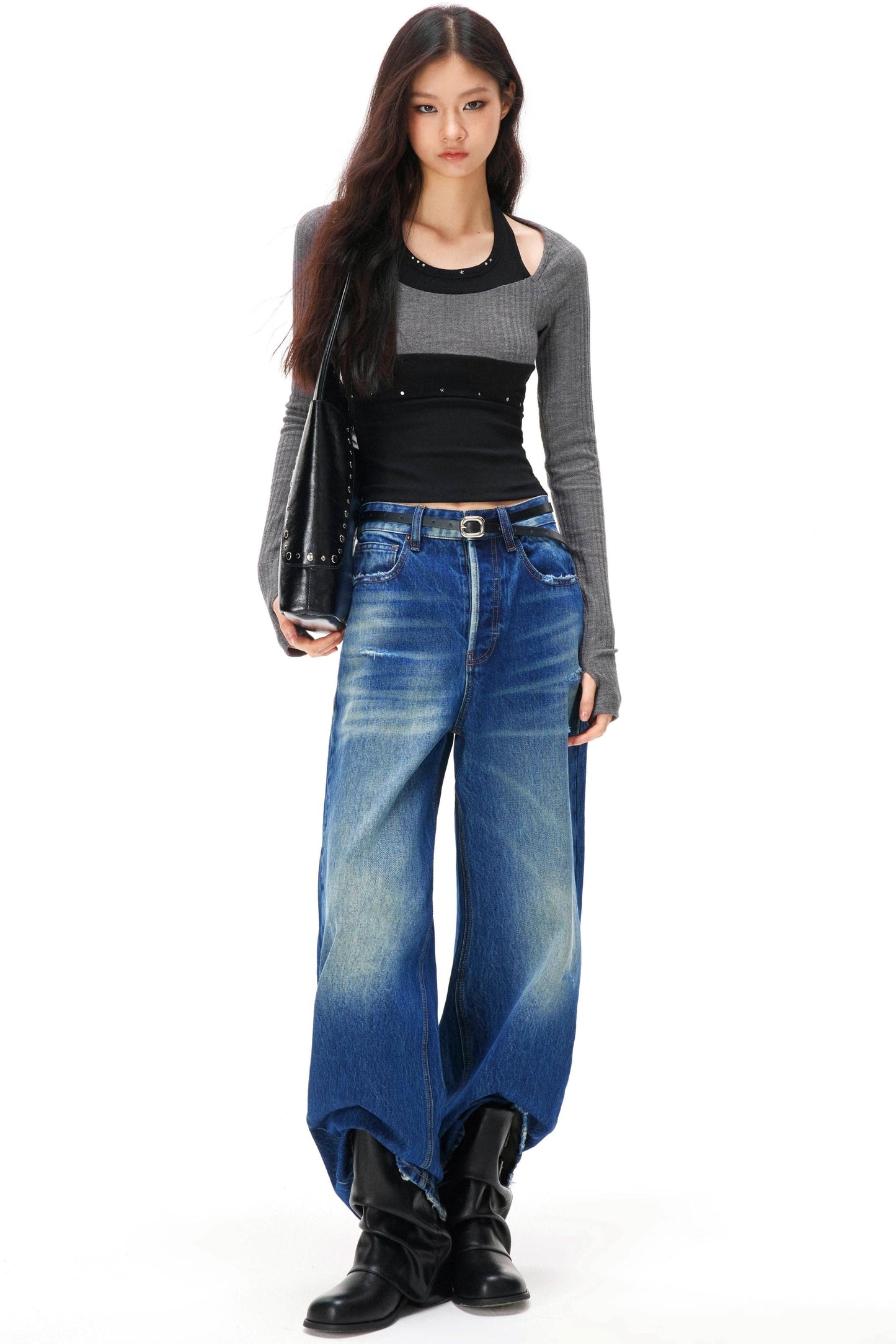 Rhinestone Layered Knit Top