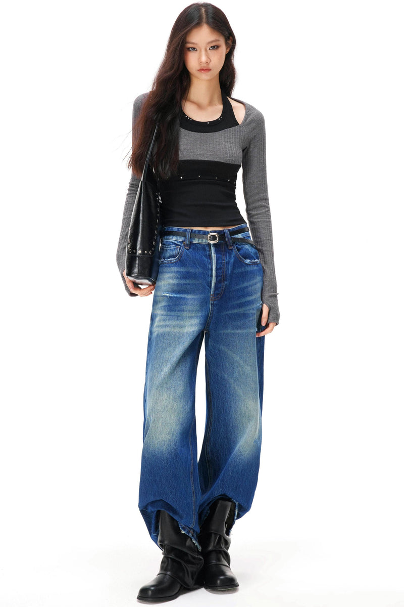 Rhinestone Layered Knit Top