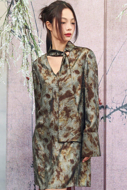 Silver Gray Metallic Satin Blouse