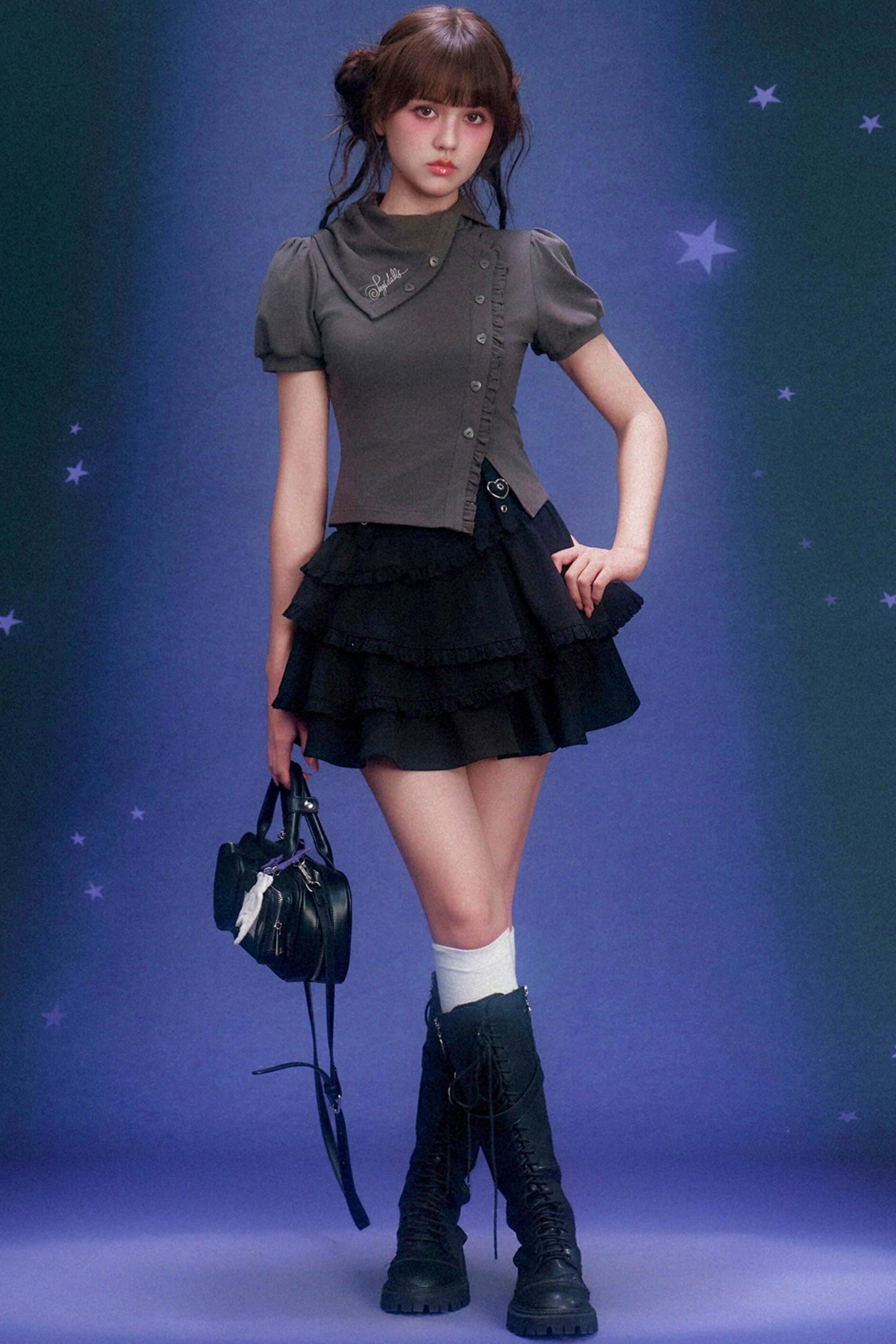 Dark Puff Sleeve Top