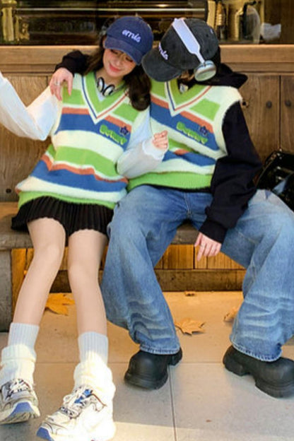 Color Block Striped Knit Vest