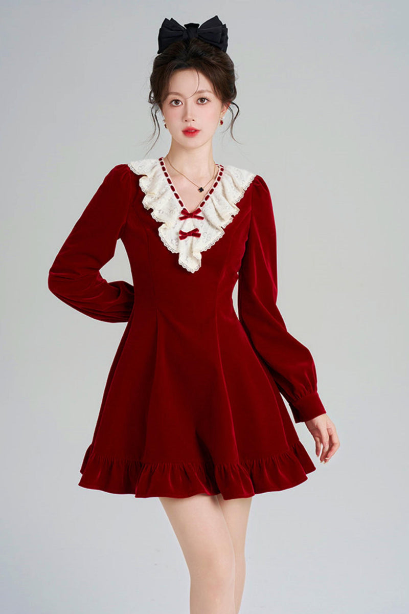 Red Velvet Lace Dress