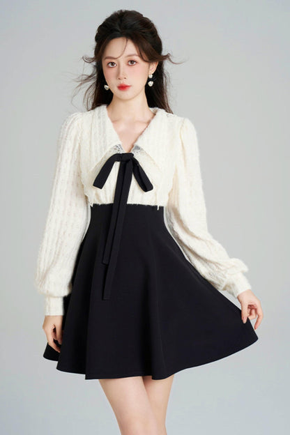 French Plush Patchwork Dress