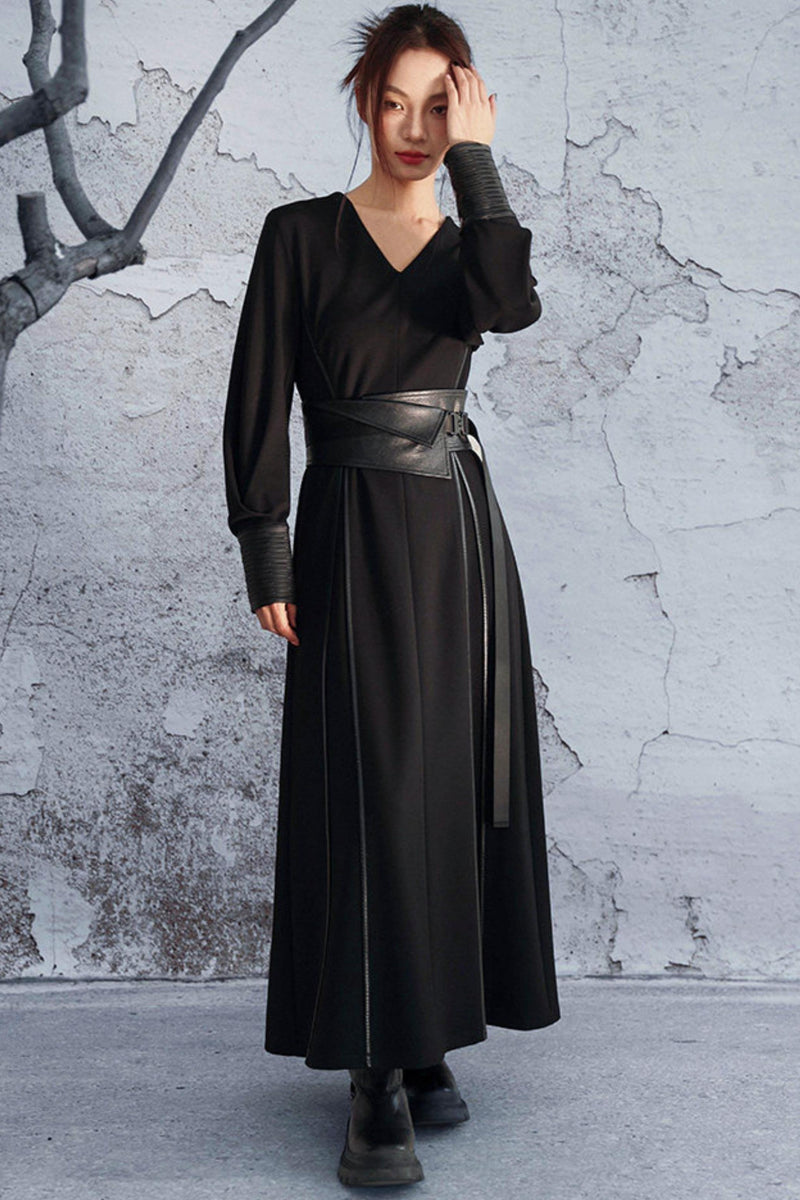 Knitted Leather Patchwork Dress