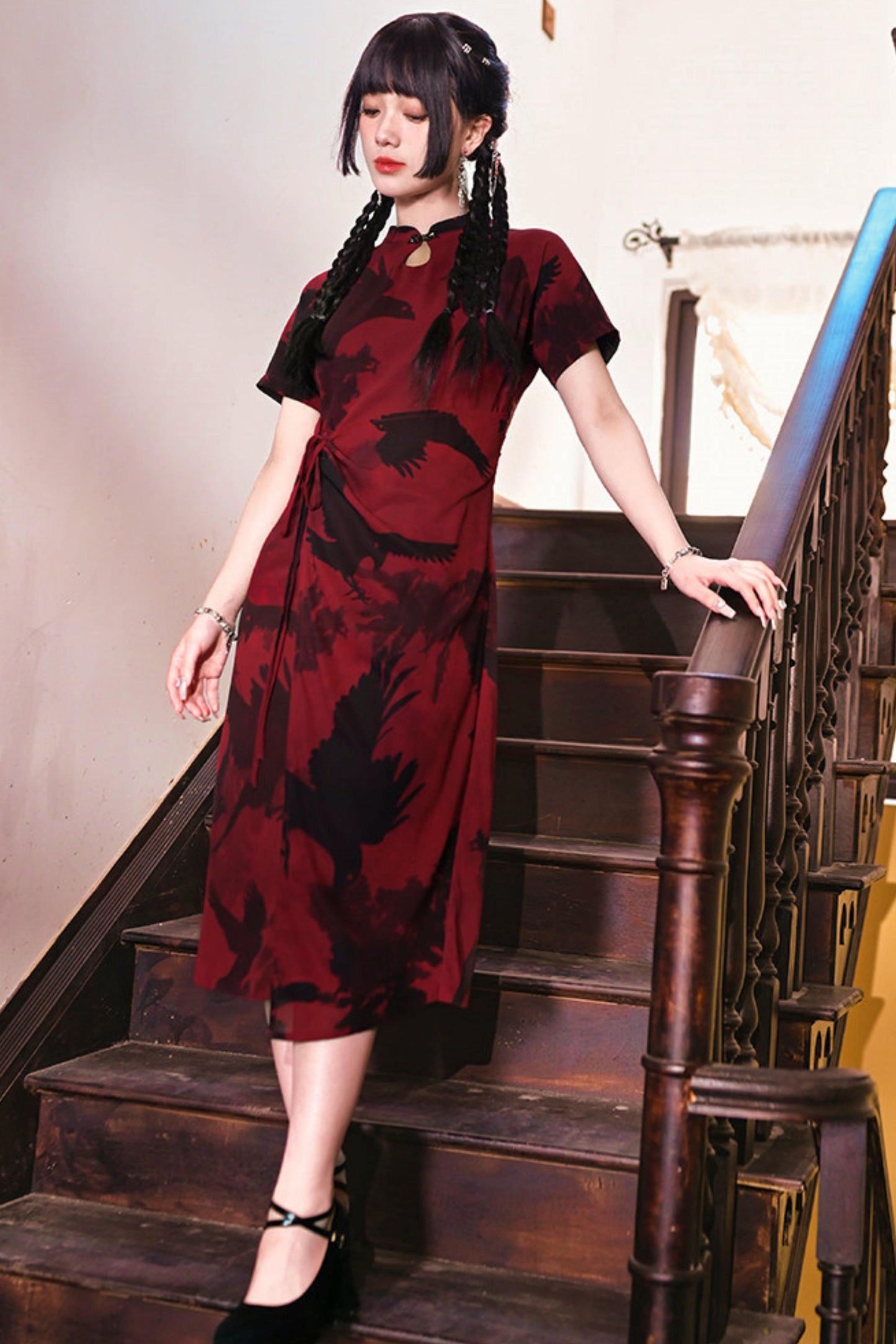Red and Black Cheongsam Dress