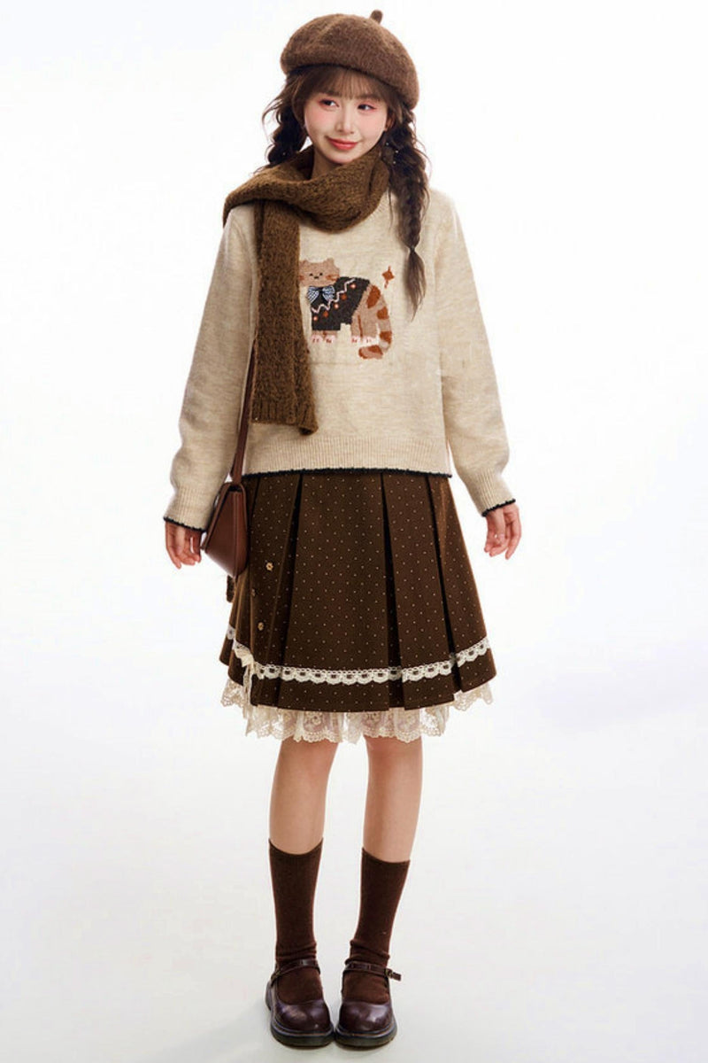 Cat Jacquard Color Block Sweater
