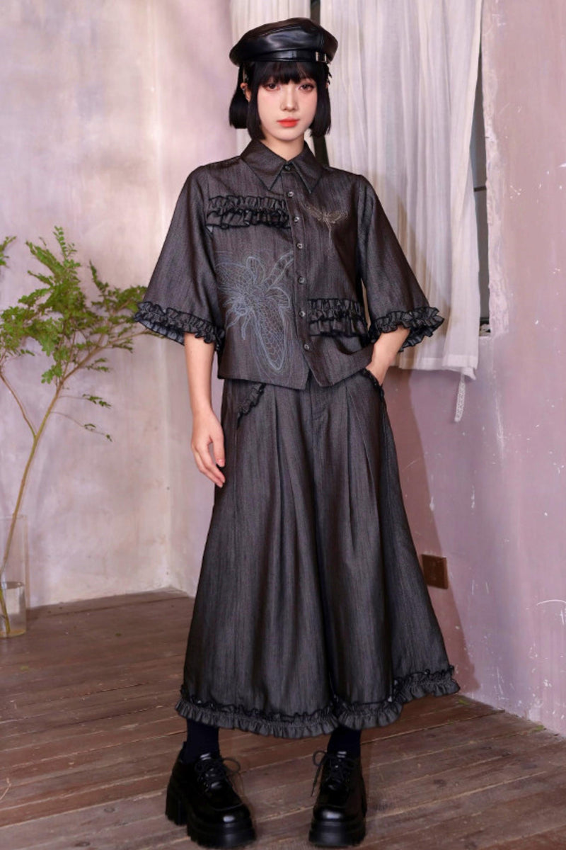 Retro Lace Embroidered Blouse + Pants