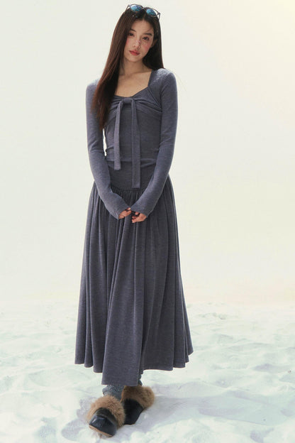 Gray Knit Waist Shape French Dress