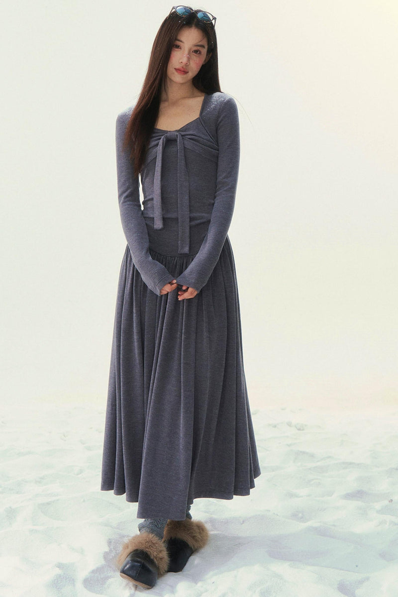 Gray Knit Waist Shape French Dress