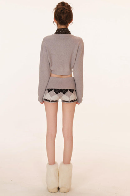 Heart Pattern Cardigan + Top + Shorts