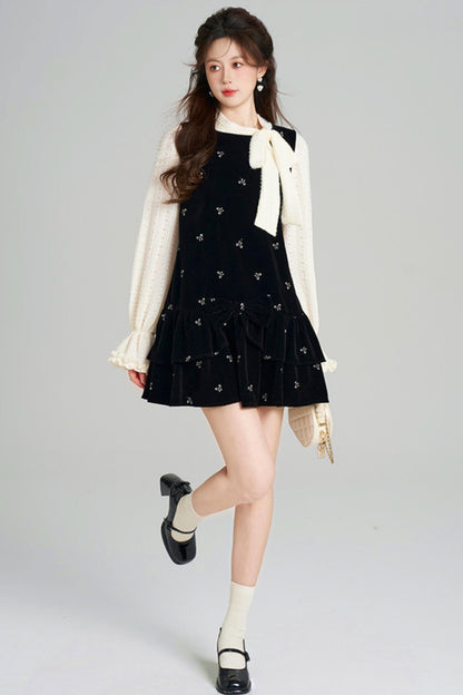 French Sweet Käbel Velvet Dress + Ribbon Neck Blouse