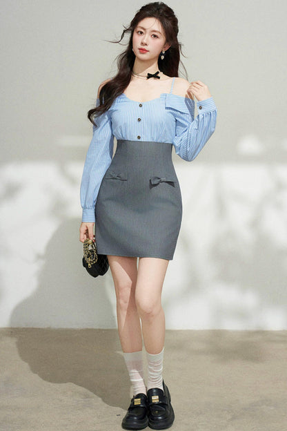 French Striped Blue Dress
