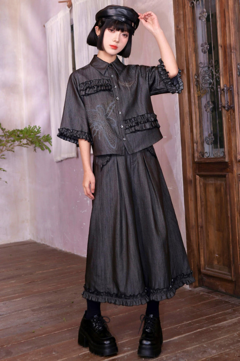 Retro Lace Embroidered Blouse + Pants