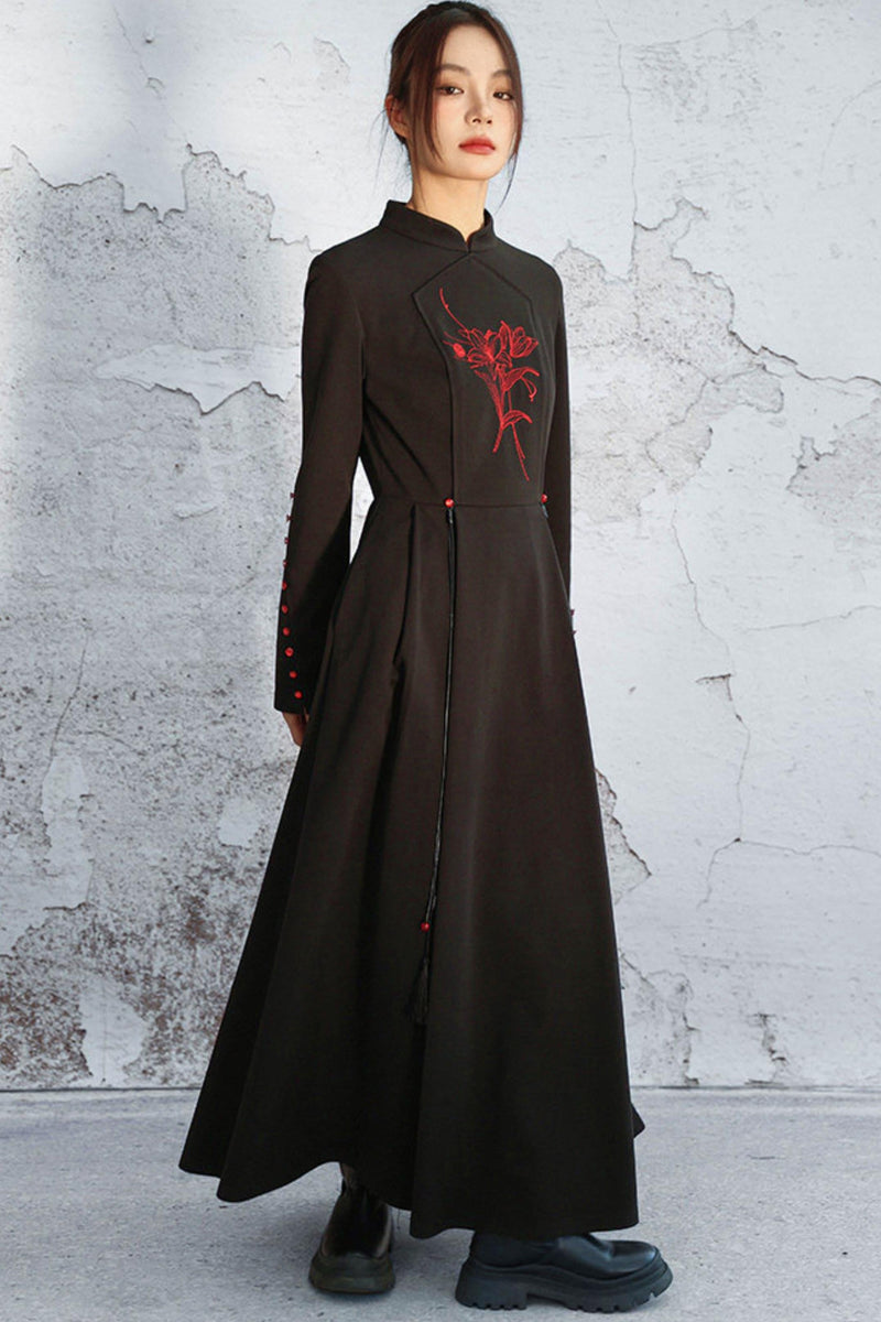 Stand Collar Flare Mode Dress