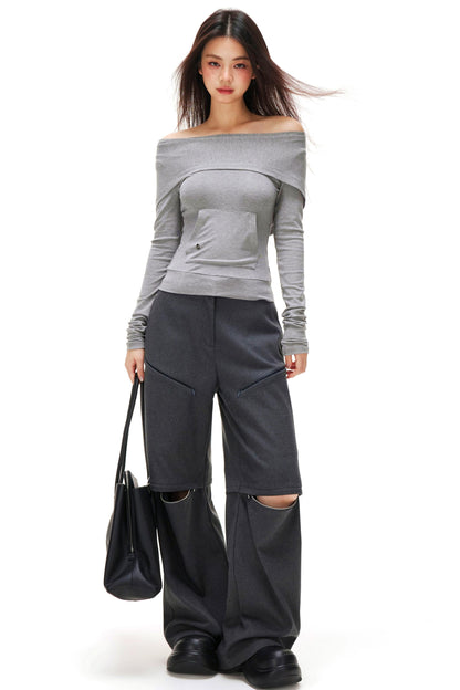 Off-shoulder Slimming Hoodie Top