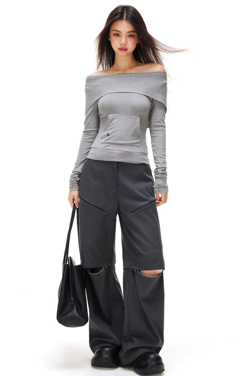 Off-shoulder Slimming Hoodie Top